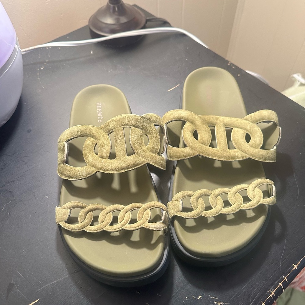 Hermes Olive Green Chain Sandals